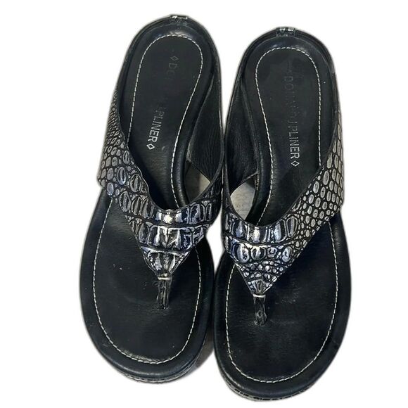 Donald J Pliner Sandals Shaheen Wedge Heels Slip on Thong Silver Size 8 - Picture 4 of 16